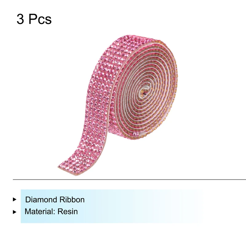 3Roll 1 Yard 12mm Self Adhesive Crystal Ribbon Dark Pink
