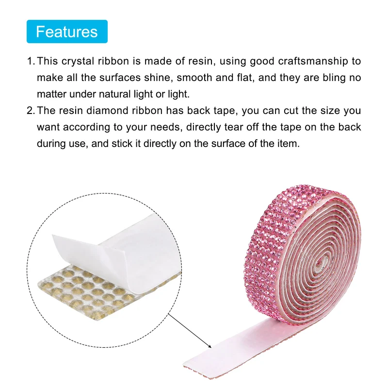 3Roll 1 Yard 12mm Self Adhesive Crystal Ribbon Dark Pink