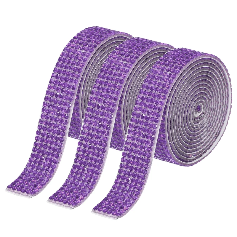 3 Roll Crystal Ribbon 1 Yard 12mm Self Adhesive Purple