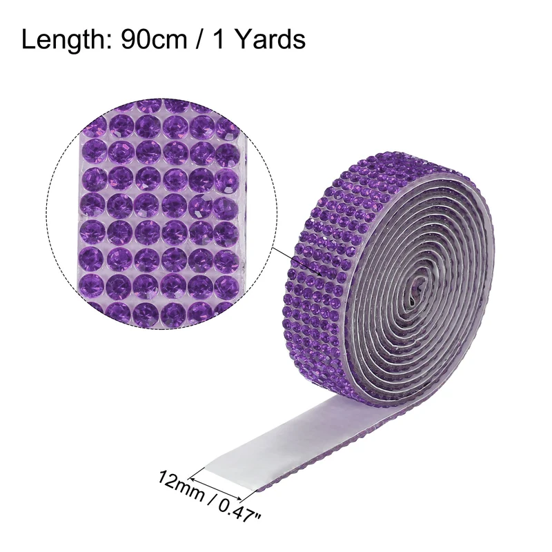 3 Roll Crystal Ribbon 1 Yard 12mm Self Adhesive Purple