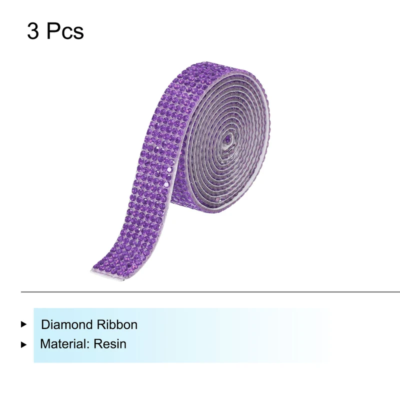 3 Roll Crystal Ribbon 1 Yard 12mm Self Adhesive Purple
