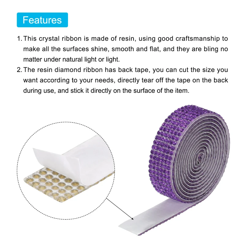 3 Roll Crystal Ribbon 1 Yard 12mm Self Adhesive Purple