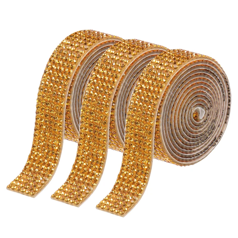 3Roll 1 Yard 12mm Self Adhesive Crystal Ribbon Gold