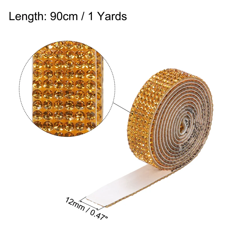 3Roll 1 Yard 12mm Self Adhesive Crystal Ribbon Gold