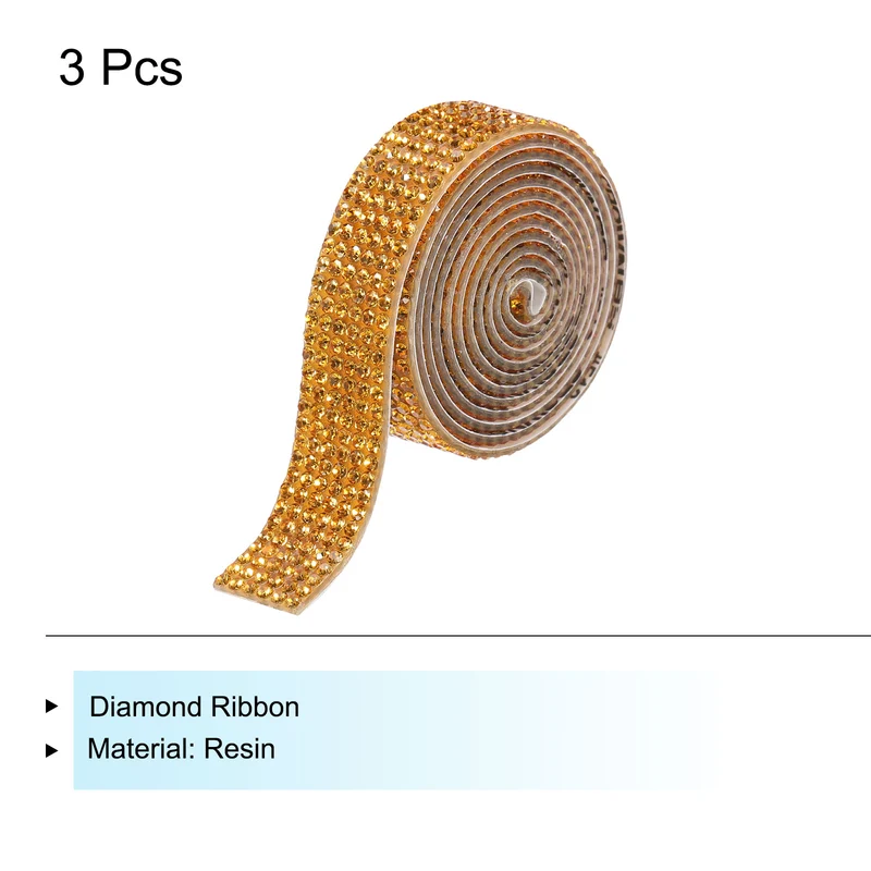 3Roll 1 Yard 12mm Self Adhesive Crystal Ribbon Gold