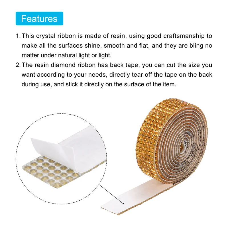 3Roll 1 Yard 12mm Self Adhesive Crystal Ribbon Gold