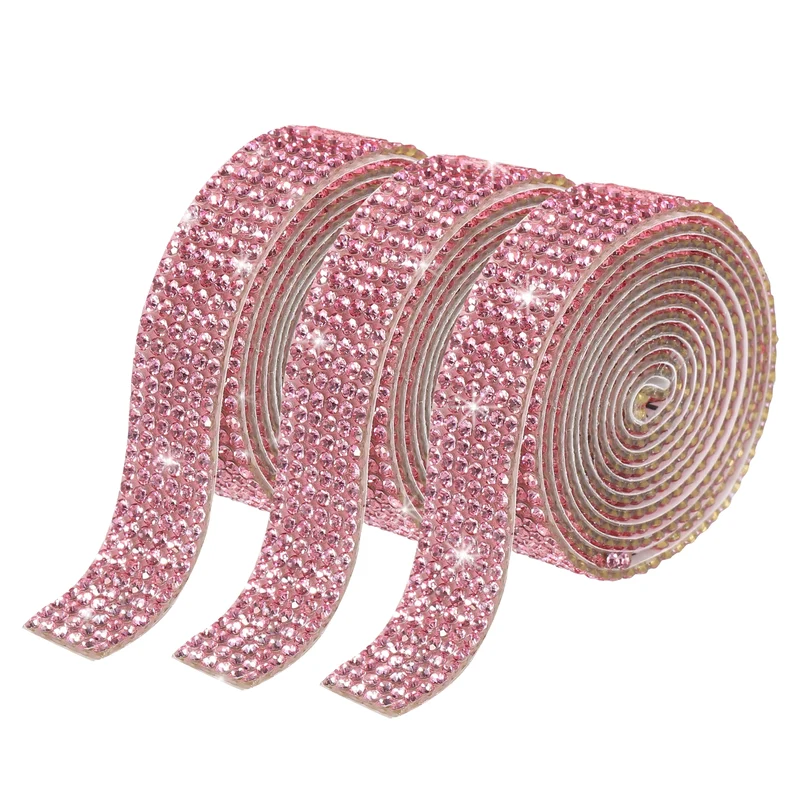 3Roll 1 Yard 12mm Self Adhesive Crystal Ribbon Light Pink