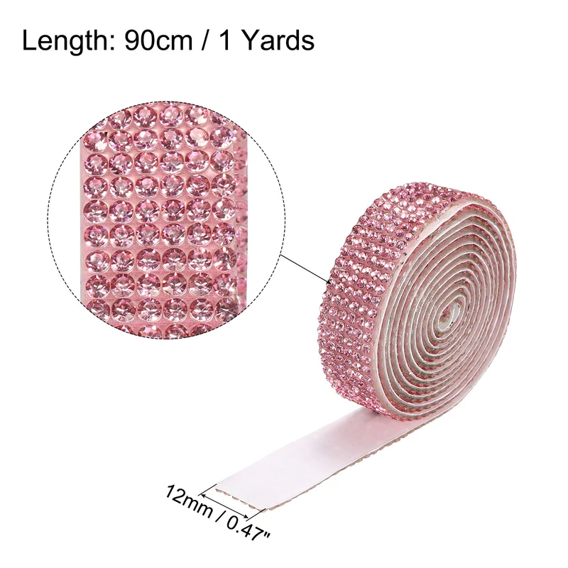 3Roll 1 Yard 12mm Self Adhesive Crystal Ribbon Light Pink
