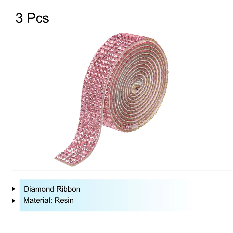 3Roll 1 Yard 12mm Self Adhesive Crystal Ribbon Light Pink