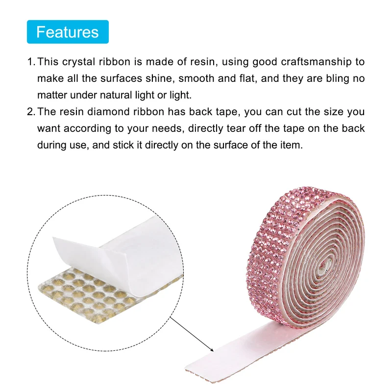3Roll 1 Yard 12mm Self Adhesive Crystal Ribbon Light Pink