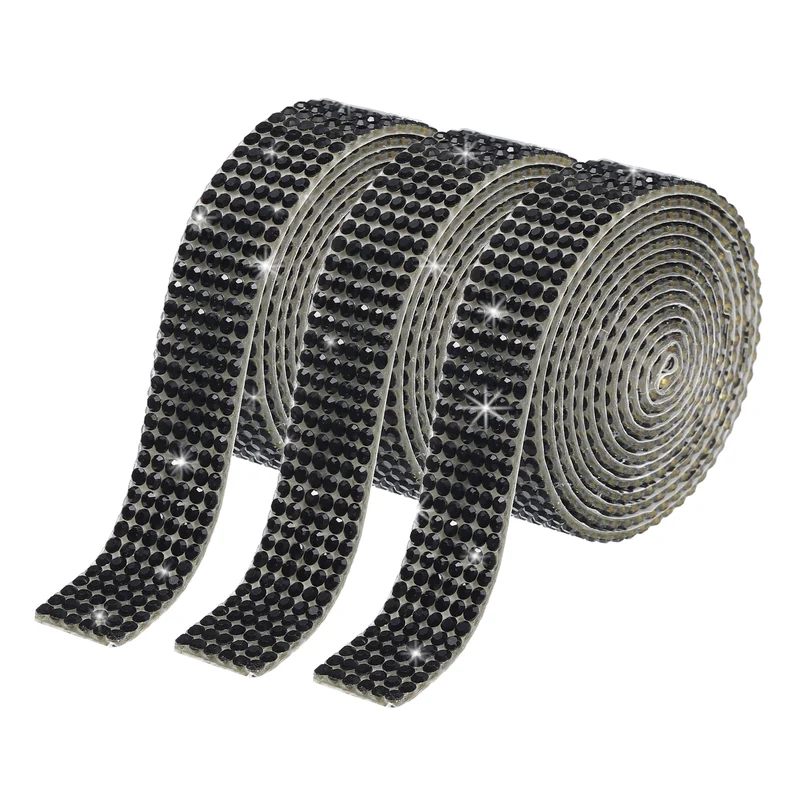 3Roll 1 Yard 12mm Self Adhesive Crystal Ribbon Black