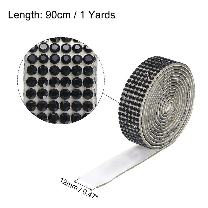 3Roll 1 Yard 12mm Self Adhesive Crystal Ribbon Black