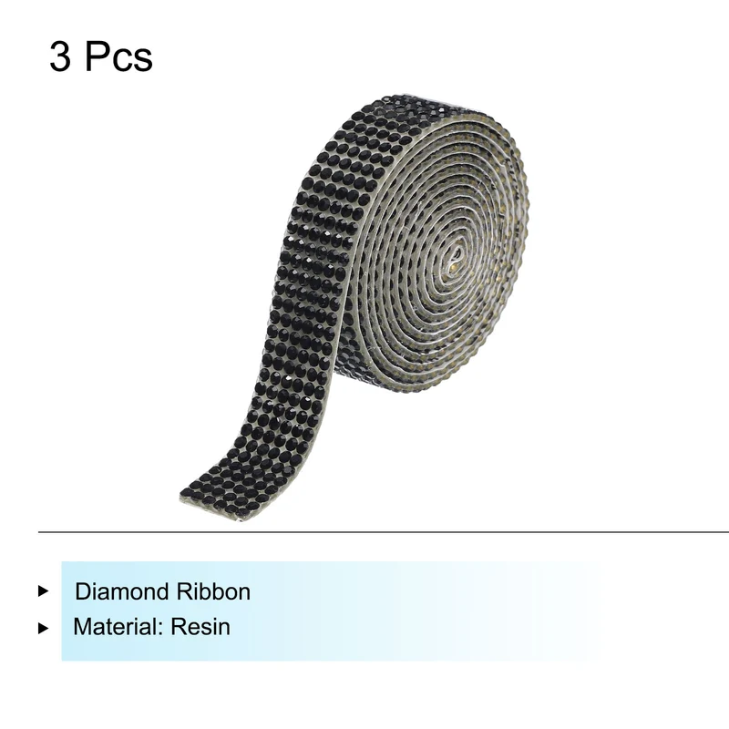 3Roll 1 Yard 12mm Self Adhesive Crystal Ribbon Black