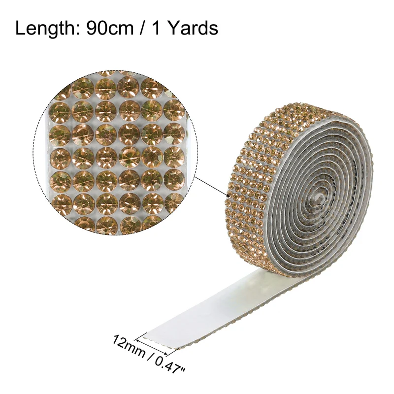 3Roll 1 Yard 12mm Self Adhesive Crystal Ribbon Bright Yellow