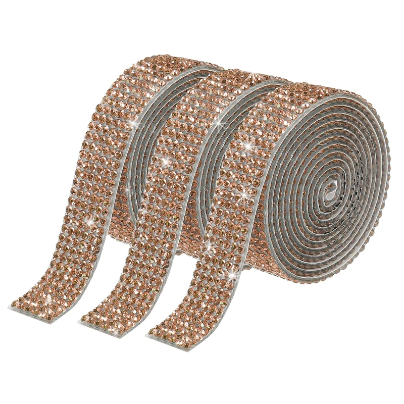 3Roll 1 Yard 12mm Self Adhesive Crystal Ribbon Champagne