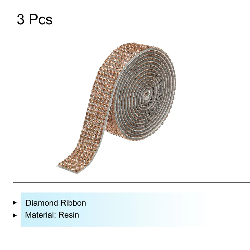 3Roll 1 Yard 12mm Self Adhesive Crystal Ribbon Champagne