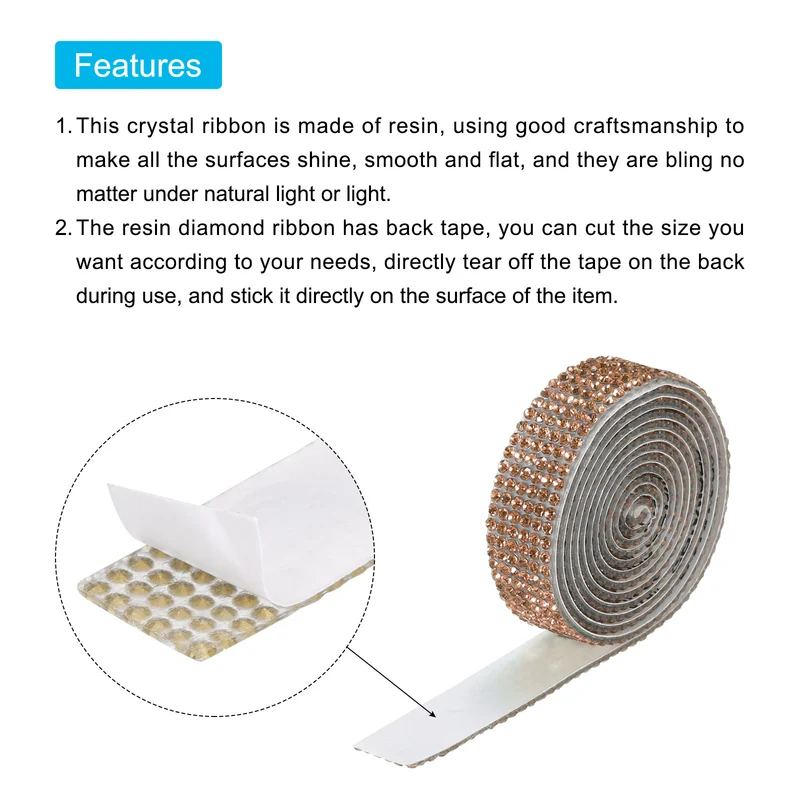 3Roll 1 Yard 12mm Self Adhesive Crystal Ribbon Champagne