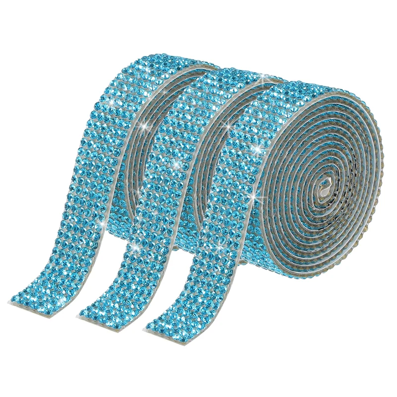 3Roll 1 Yard 12mm Self Adhesive Crystal Ribbon Lake Blue