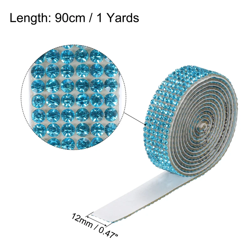 3Roll 1 Yard 12mm Self Adhesive Crystal Ribbon Lake Blue