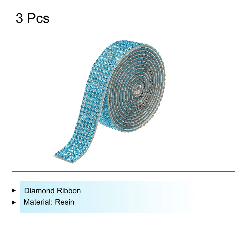 3Roll 1 Yard 12mm Self Adhesive Crystal Ribbon Lake Blue