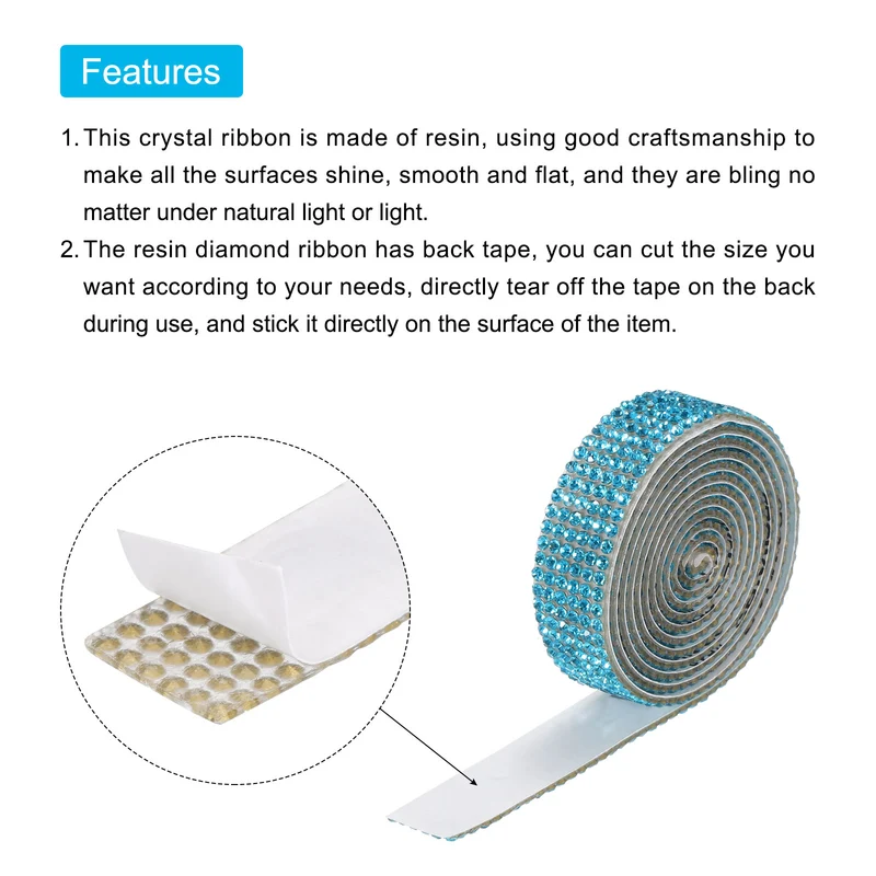 3Roll 1 Yard 12mm Self Adhesive Crystal Ribbon Lake Blue