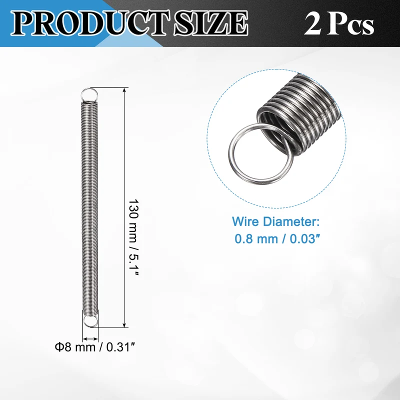 Extension Spring 2pcs Wire Dia 0.03" OD 0.31" Free Length 5.1"