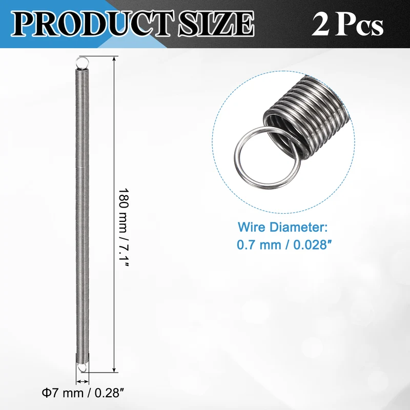 Extension Spring 2pcs Wire Dia 0.028" OD 0.28" Free Length 7.1"