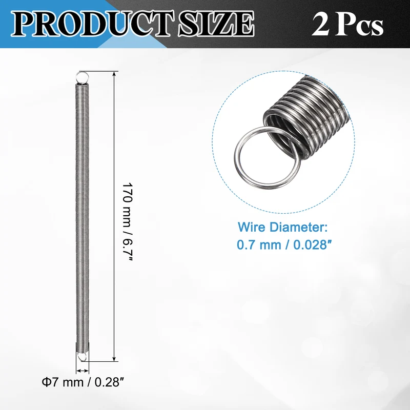 Extension Spring 2pcs Wire Dia 0.028" OD 0.28" Free Length 6.7"