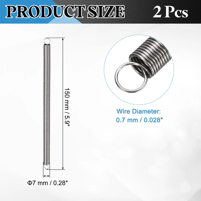 Extension Spring 2pcs Wire Dia 0.028" OD 0.28" Free Length 5.9"