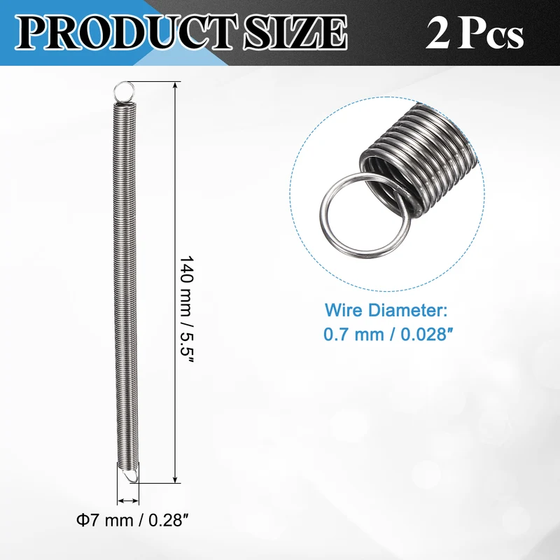 Extension Spring 2pcs Wire Dia 0.028" OD 0.28" Free Length 5.5"
