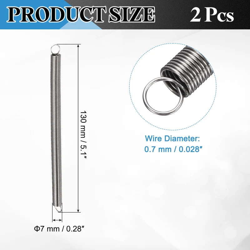 Extension Spring 2pcs Wire Dia 0.028" OD 0.28" Free Length 5.1"