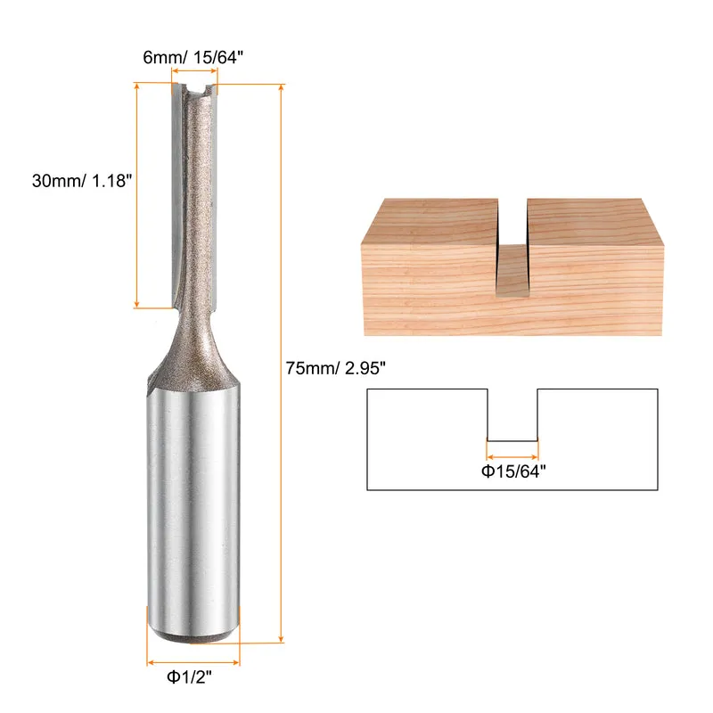 Straight Router Bit 1/2 Shank 15/64" Cutting Dia 2 Flutes 1.18" YG6 Carbide