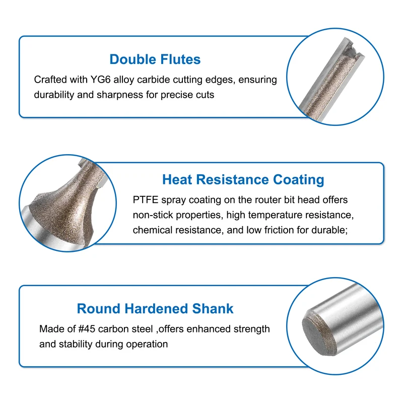 Straight Router Bit 1/2 Shank 15/64" Cutting Dia 2 Flutes 1.18" YG6 Carbide