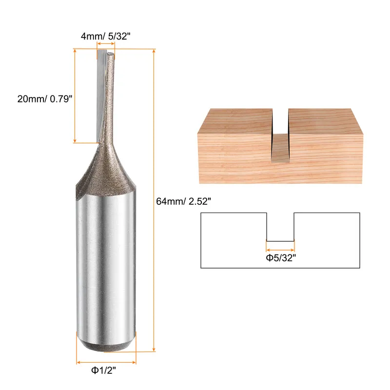 Straight Router Bit 1/2 Shank 5/32" Cutting Dia 2 Flutes 0.79" YG6 Carbide