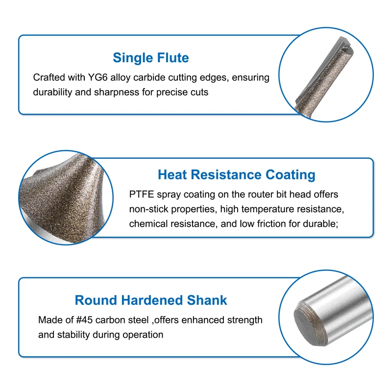 Straight Router Bit 1/2 Shank 1/8" Cutting Dia 2 Flutes 0.51" YG6 Carbide Cutter