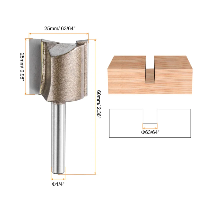 Straight Router Bit 1/4 Shank 63/64" Cutting Dia 2 Flutes 0.98" YG6 Carbide