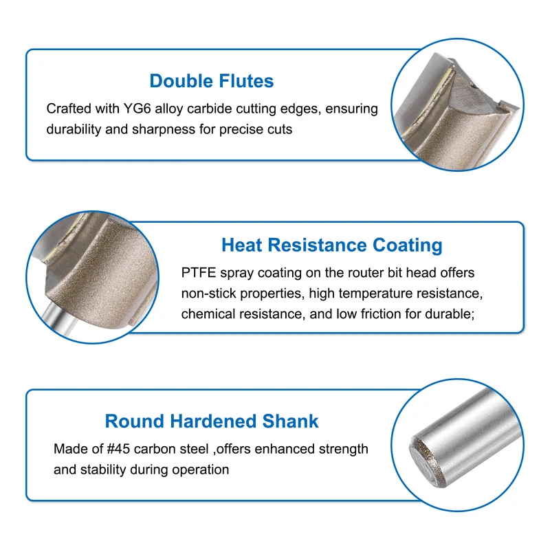 Straight Router Bit 1/4 Shank 63/64" Cutting Dia 2 Flutes 0.98" YG6 Carbide