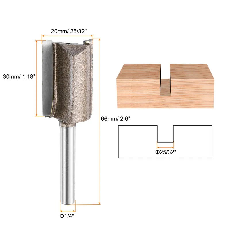 Straight Router Bit 1/4 Shank 25/32" Cutting Dia 2 Flutes 1.18" YG6 Carbide