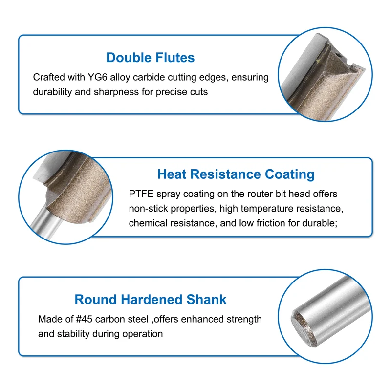 Straight Router Bit 1/4 Shank 3/4" Cutting Dia 2 Flutes 1.18" YG6 Carbide Cutter