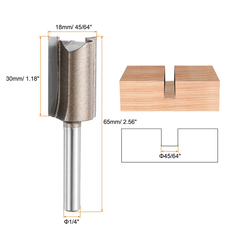 Straight Router Bit 1/4 Shank 45/64" Cutting Dia 2 Flutes 1.18" YG6 Carbide
