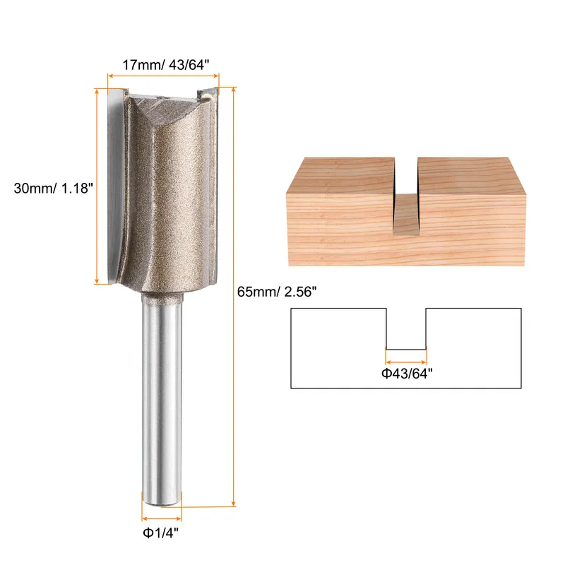 Straight Router Bit 1/4 Shank 43/64" Cutting Dia 2 Flutes 1.18" YG6 Carbide