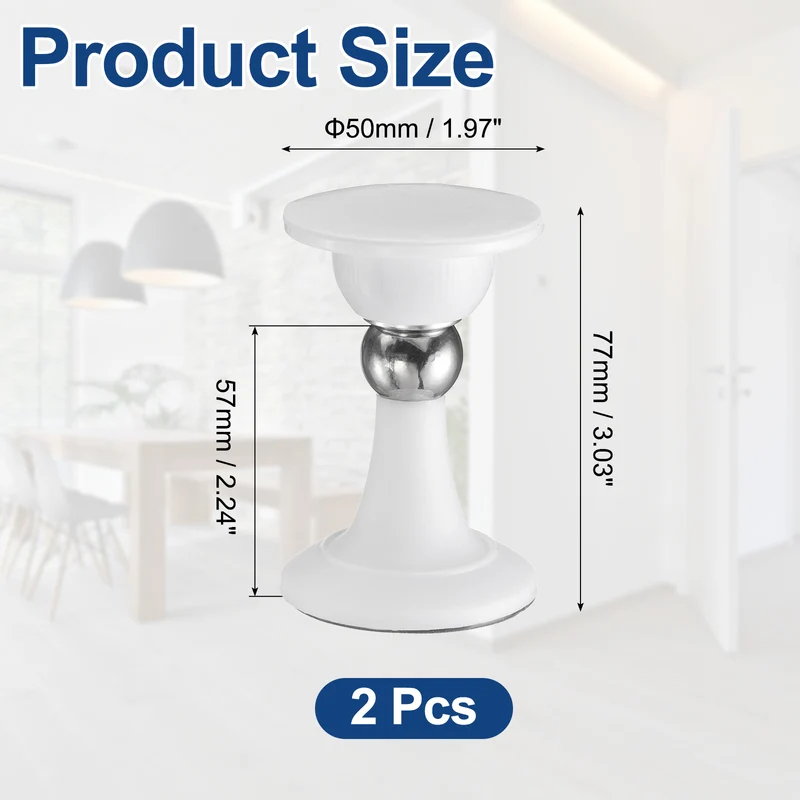 2Pcs 3" Magnetic Door Stoppers, Magnetic Door Catch with Adhesive, White