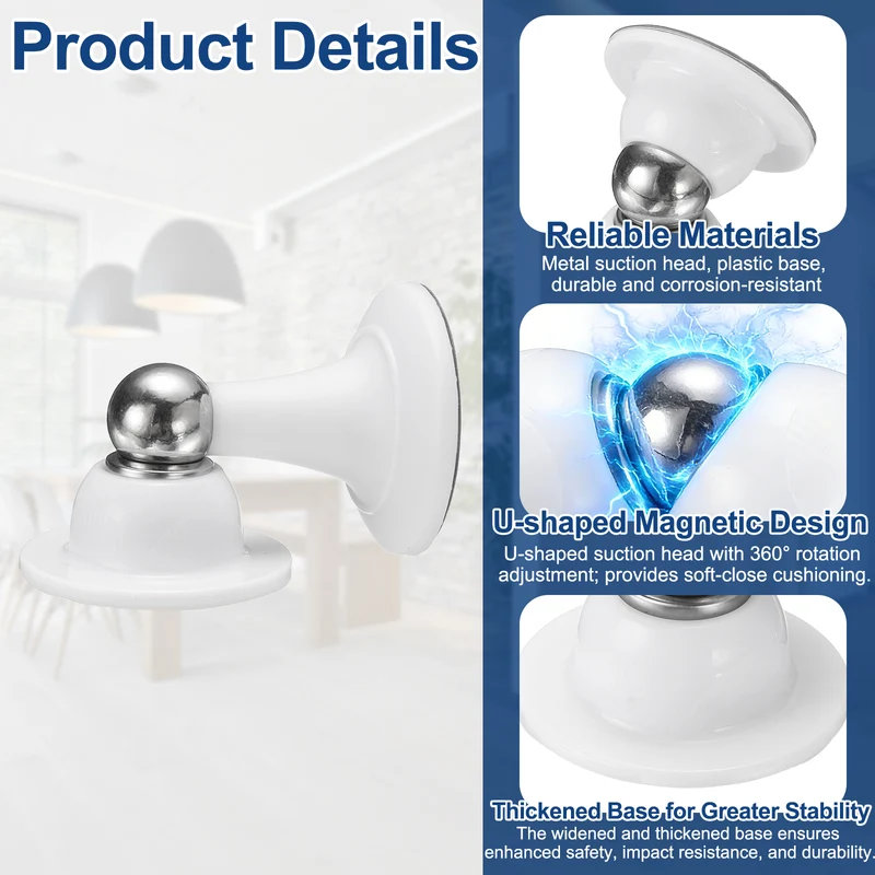 2Pcs 3" Magnetic Door Stoppers, Magnetic Door Catch with Adhesive, White