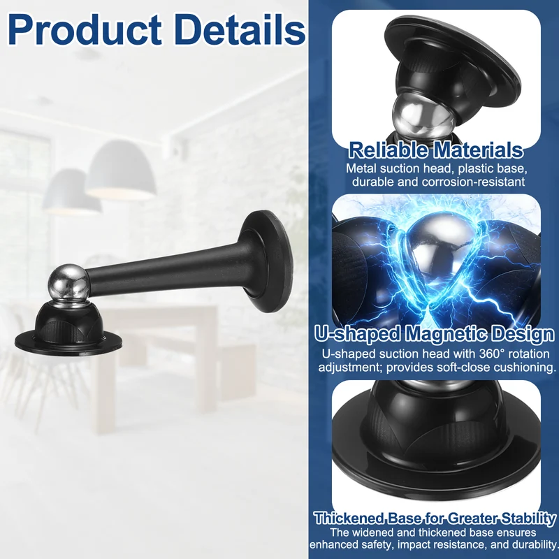 2Pcs 5.1" Magnetic Door Stoppers, Magnetic Door Catch with Adhesive, Black
