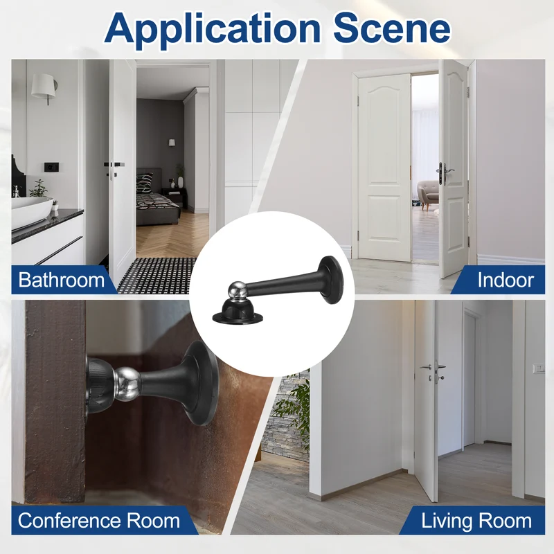 2Pcs 5.1" Magnetic Door Stoppers, Magnetic Door Catch with Adhesive, Black