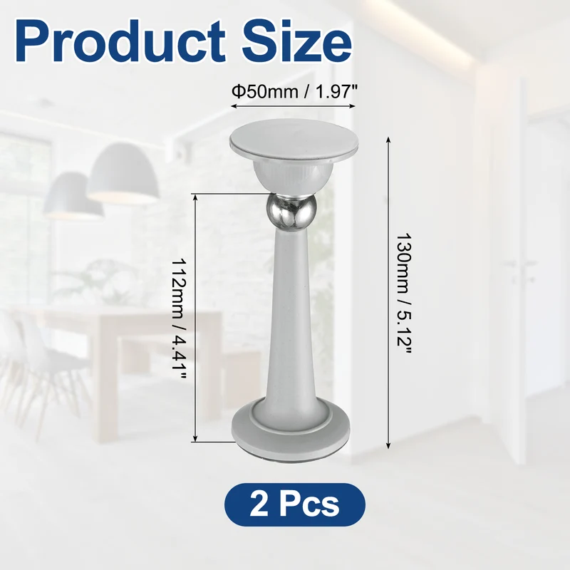 2Pcs 5.1" Magnetic Door Stoppers, Magnetic Door Catch with Adhesive, Gray