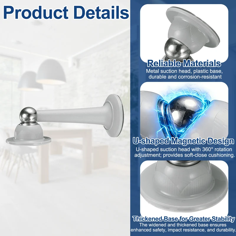 2Pcs 5.1" Magnetic Door Stoppers, Magnetic Door Catch with Adhesive, Gray