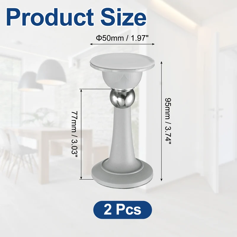 2Pcs 3.8" Magnetic Door Stoppers, Magnetic Door Catch with Adhesive, Gray