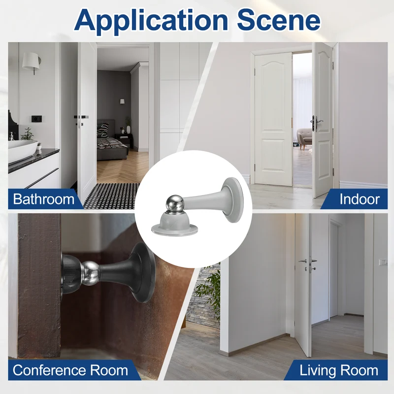 2Pcs 3.8" Magnetic Door Stoppers, Magnetic Door Catch with Adhesive, Gray