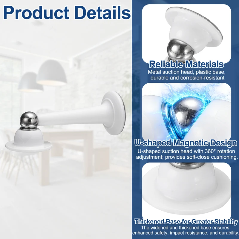 2Pcs 5.1" Magnetic Door Stoppers, Magnetic Door Catch with Adhesive, White